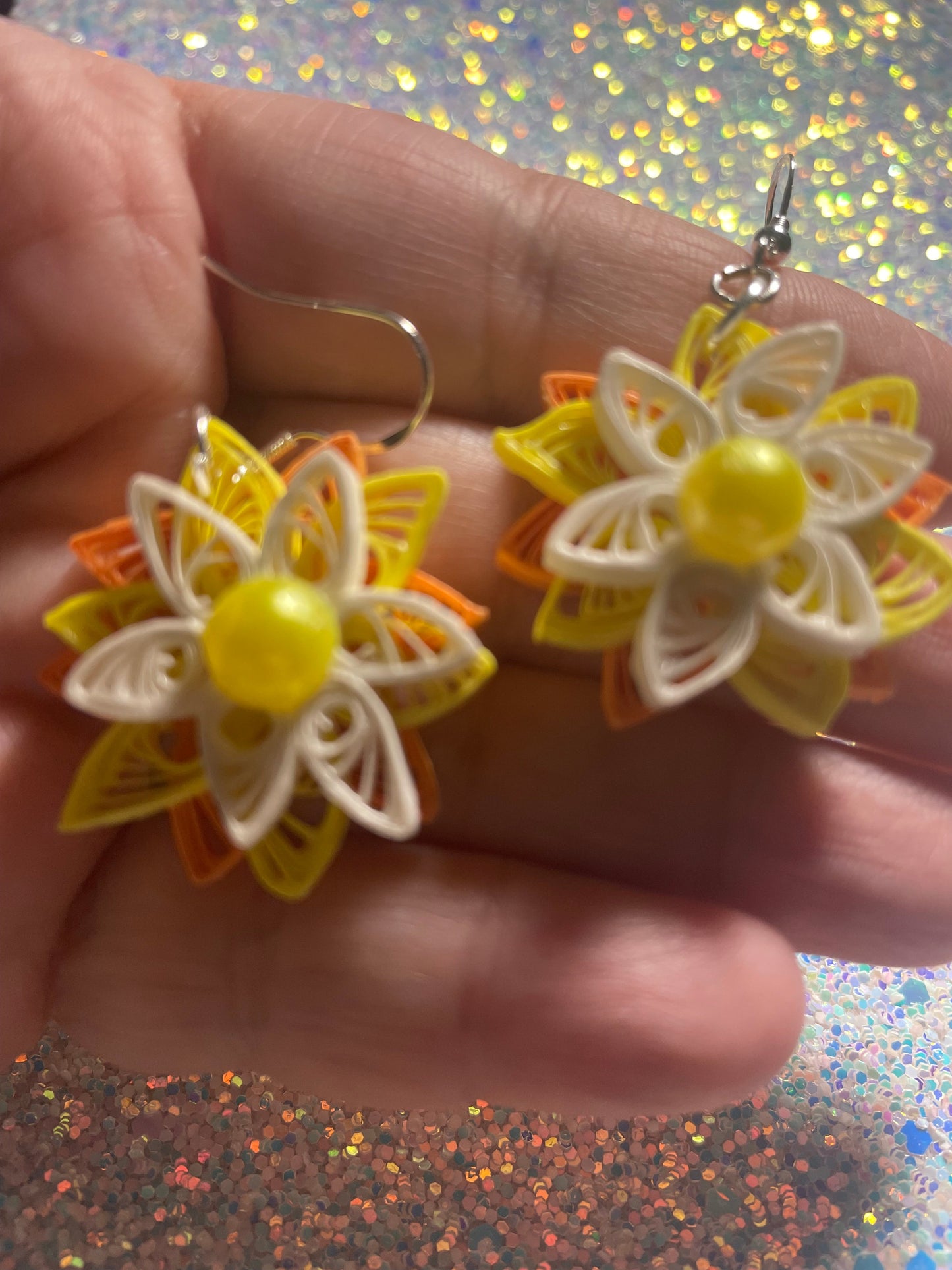 Tri layer Yellow and Orange earrings