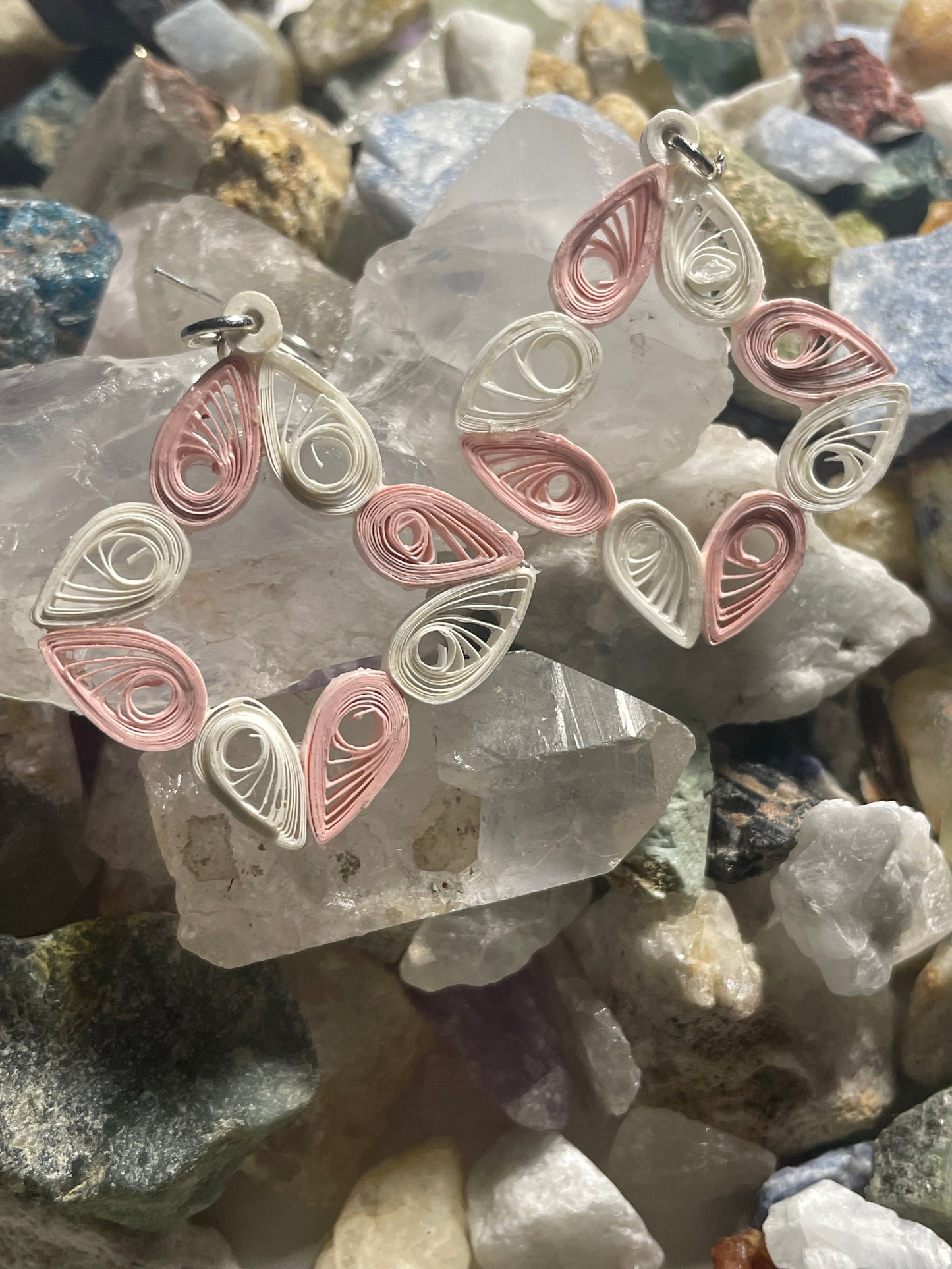 Pink and White Heart Dangle Earrings