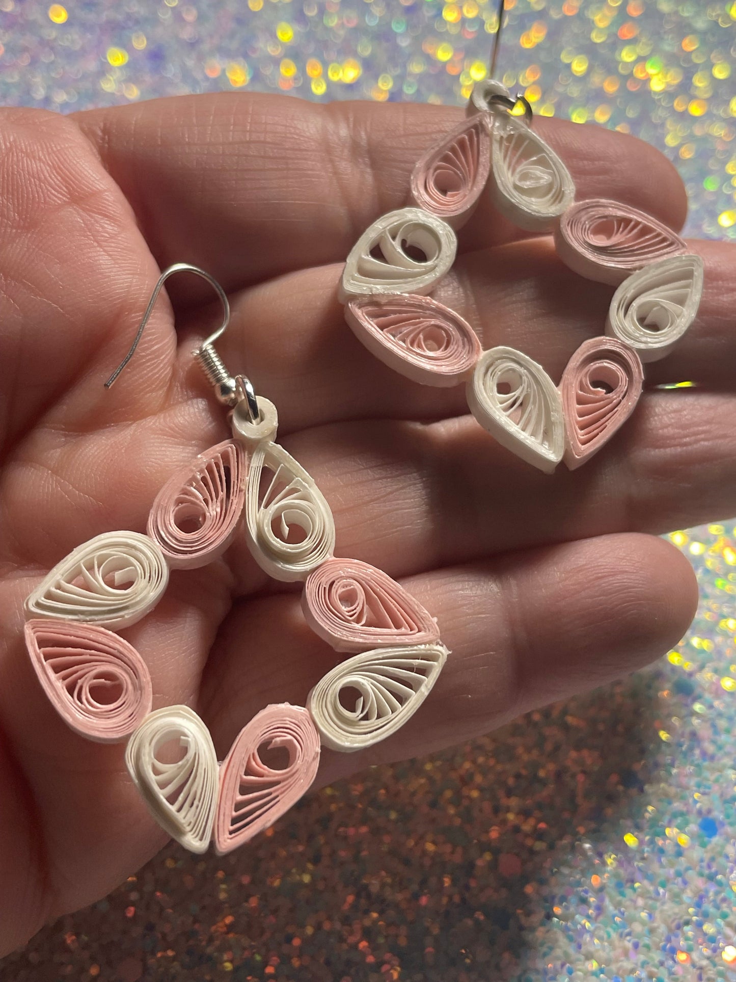 Pink and White Heart Dangle Earrings