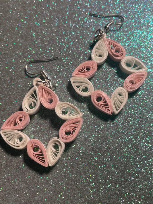 Pink and White Heart Dangle Earrings
