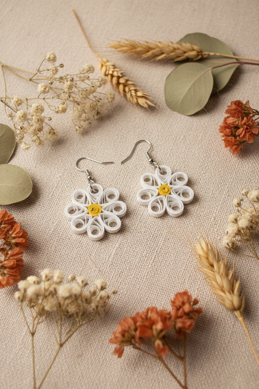 White Petal Daisy Earrings